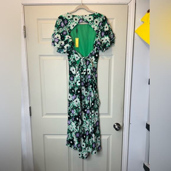 Alexia Admor Lila Midi Green White Floral Dress Open Tie Back Side Slit NWT - Picture 4 of 10